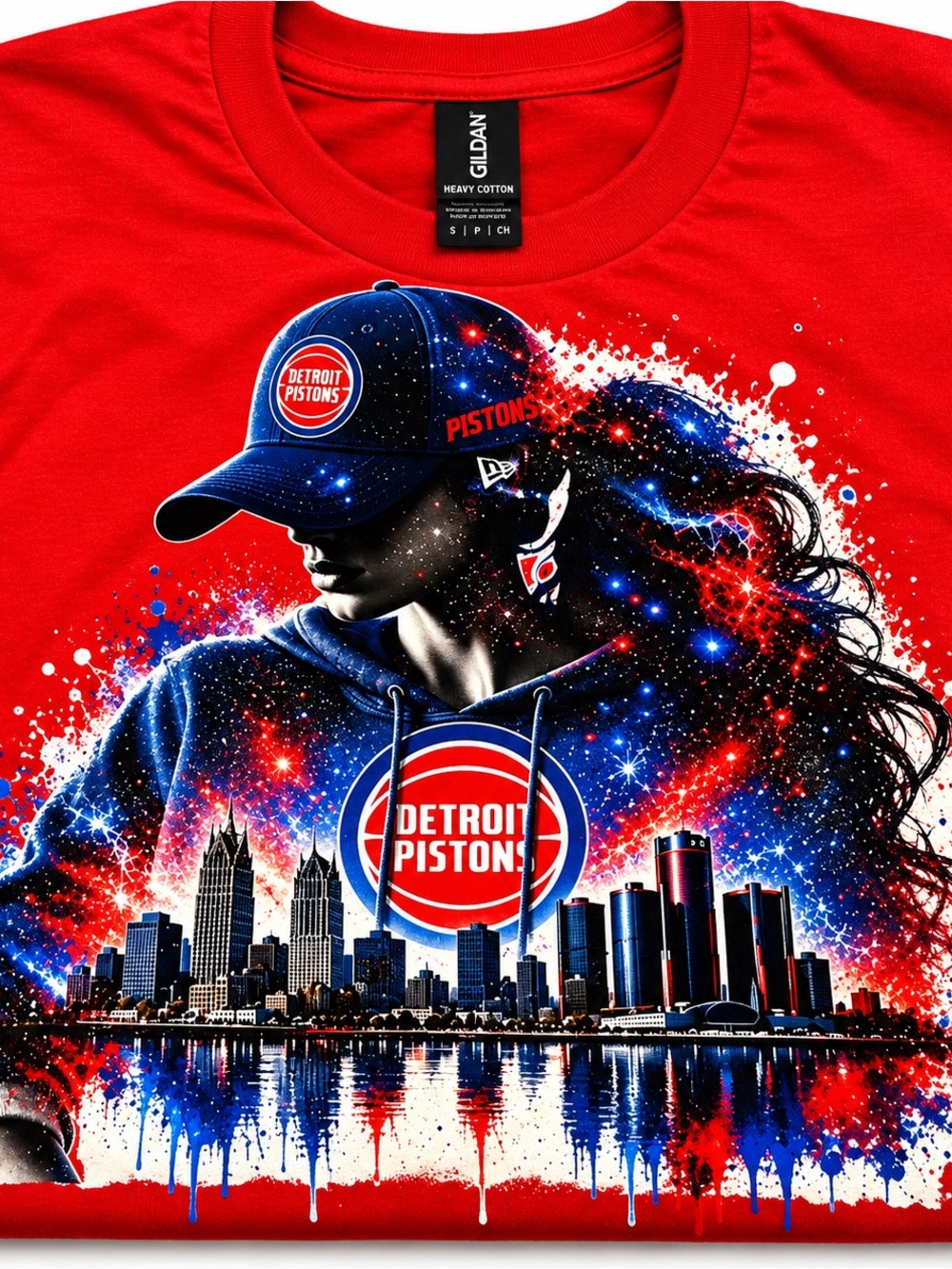 Detroit Pistons Red Graphic Short Sleeve Tee by Gildan